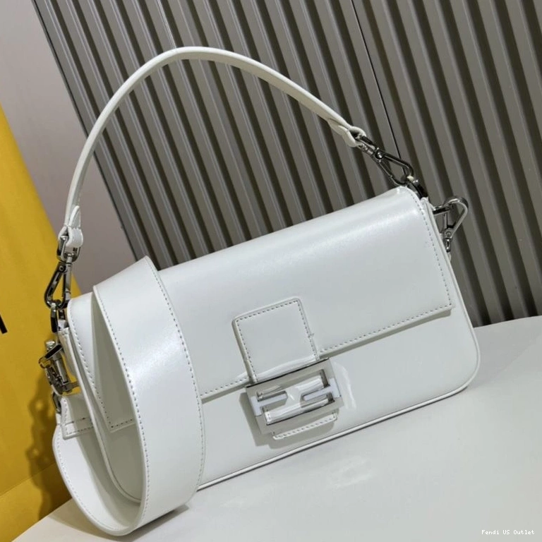 HOT Leather Fendi In Tiffany White Smooth Baguette Medium Bag 0725